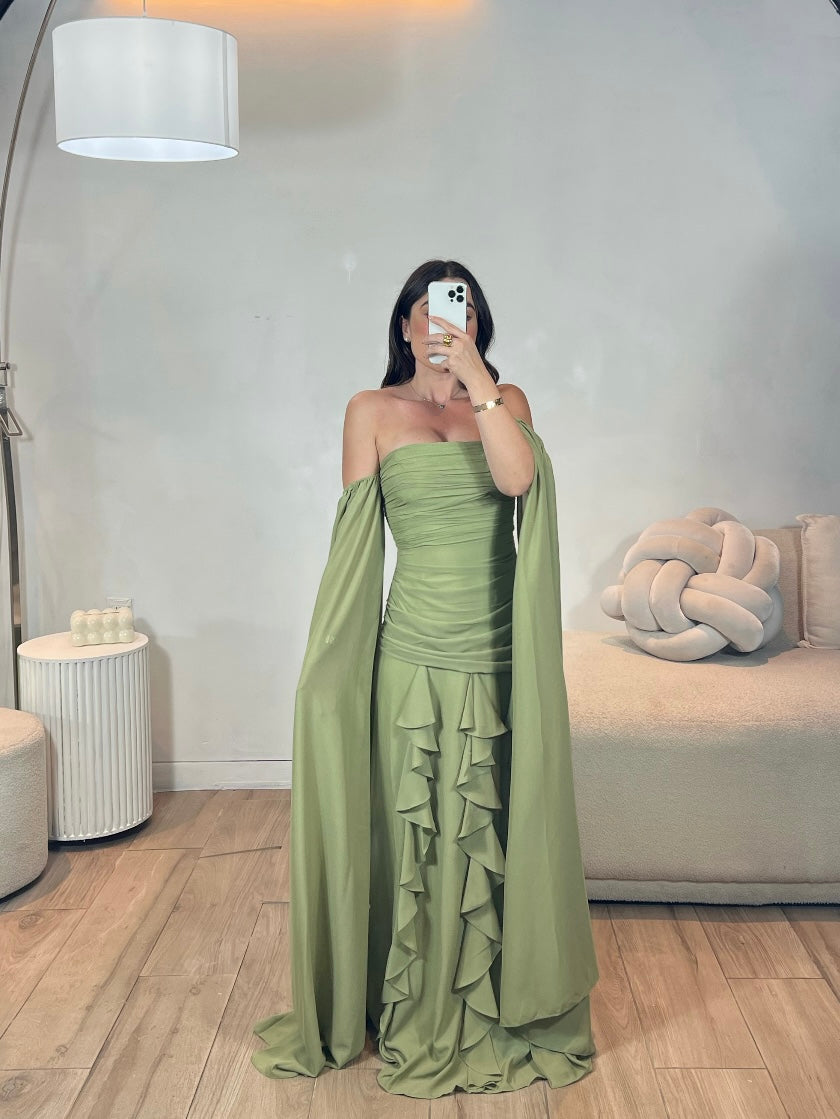 VESTIDO VERDE OLIVO MANGAS